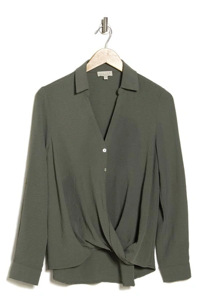 Chenault Surplice Long Sleeve Wrap Top In Dark Olive