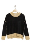 Sweet Romeo Crewneck Contrast Hem Sweater In Black/ Camel