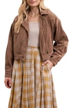 Blu Pepper Corduroy Crop Moto Jacket In Cocoa