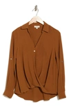 Chenault Surplice Long Sleeve Wrap Top In Copper