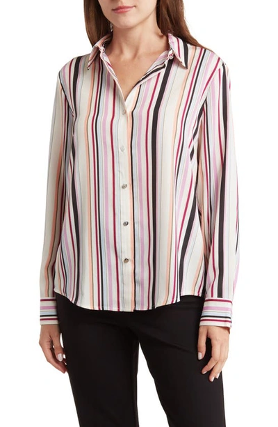 Dkny Foundation Stripe Button-up Shirt In Ivory Multi