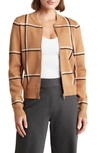 By Design Jenny Double Knit Bomber Jacket In Camel/ Gardenia/ Black