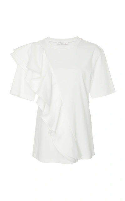 Adeam Ruffled Cotton T-shirt In White