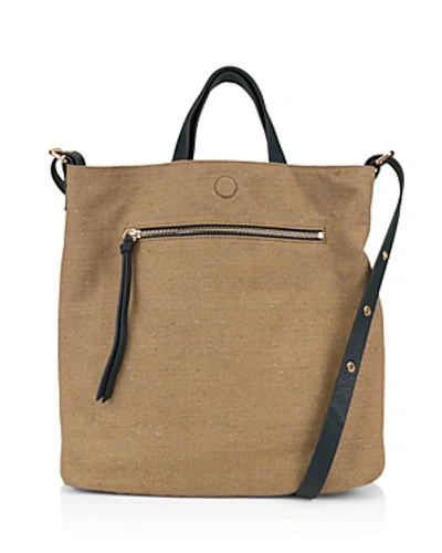 Kooba Bolivia Reversible Leather & Linen Tote In Bamboo Brown/gold