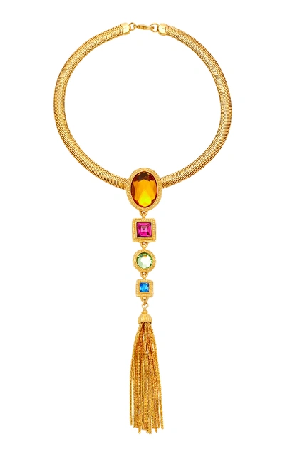 Ben-amun Tasseled Gold-plated Crystal Necklace In Multi