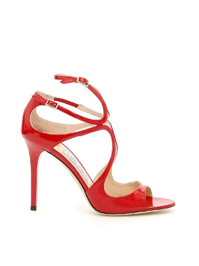 Jimmy Choo Lang Patent Sandals In Redrosso
