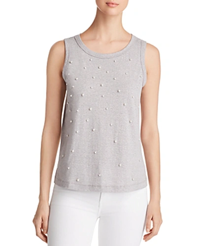 Alison Andrews Faux-pearl Embellished Tank In Medium Gray Heather