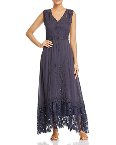 Johnny Was Gavin Lace-detail Maxi Dress In Cadet Blue
