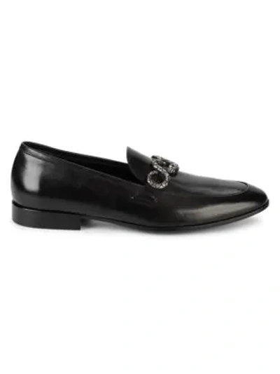 Roberto Cavalli Men's Moc Toe Slip-on Loafers With Snake Ornament Men's Shoes In Black