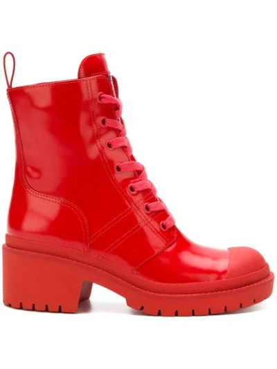 Marc Jacobs Bristol Shiny-leather Combact Boots In Rosso