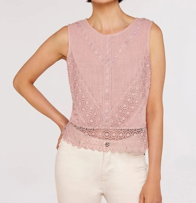 Apricot Lace Hem Back Bow Cotton Top In Pink