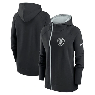 Nike Women's Assymetrical (nfl Las Vegas Raiders) Full-zip Hoodie In Black