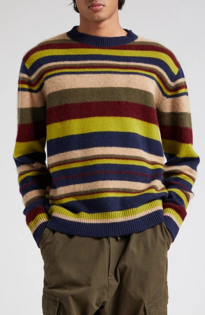 The Elder Statesman Mood Stripe Cashmere Sweater In Nvy/ Cml/ Olv/ Mrn/ Pea
