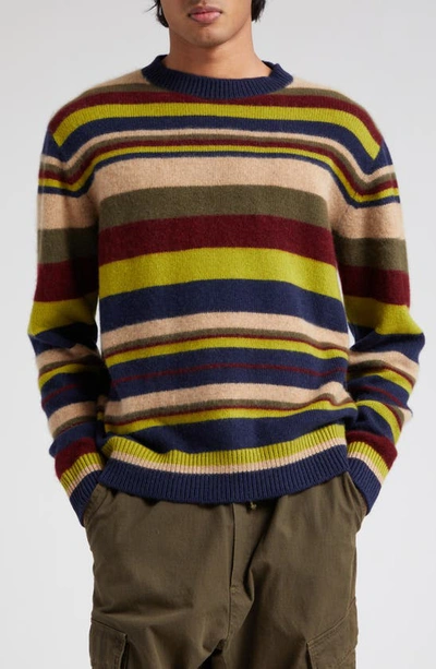 The Elder Statesman Mood Stripe Cashmere Jumper In Nvy/ Cml/ Olv/ Mrn/ Pea