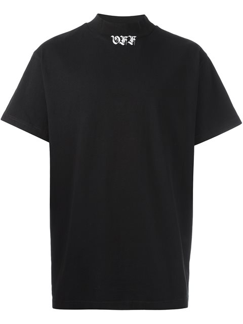 Off-white Logo-print Mock-neck Cotton T-shirt In Black | ModeSens