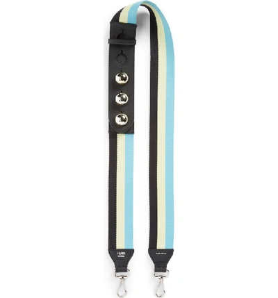Fendi Stripe Adjustable Webbing Strap In Turquoise/ Nero Multi