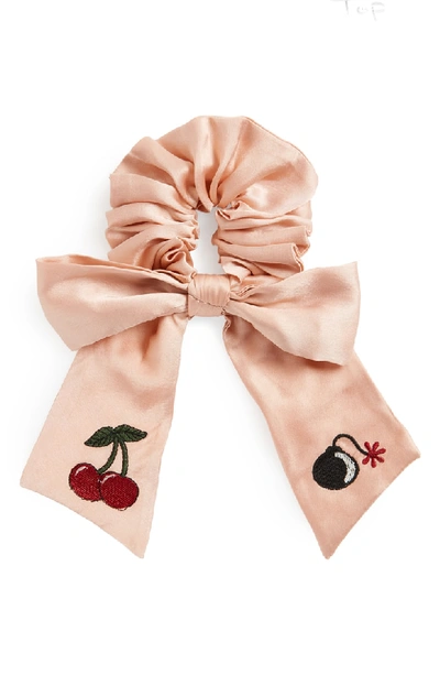 New Friends Colony Cherry Bomb Bow Scrunchie In Pink Satin
