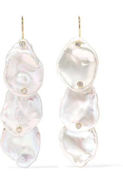 Mizuki 14k Triple Petal Pearl & Diamond Drop Earrings