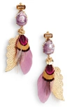 Gas Bijoux Irene Feather Drop Earrings In Pink/ Tige