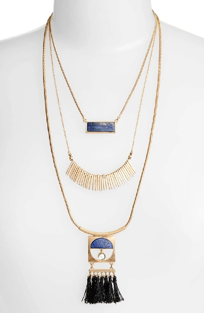Danielle Nicole Layered Fringe Lapis Necklace In Gold/ Blue Lapis
