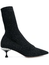 Miu Miu Crystal Embellished Sock Bootie In Black