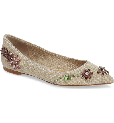Tory Burch Meadow Embellished Pointy Toe Flat In Natural/ Multi Color
