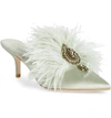 Tory Burch Elodie Feather Embellished Satin Mule In Garden Sage