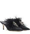 Tory Burch Elodie Feather Embellished Satin Mule In Black