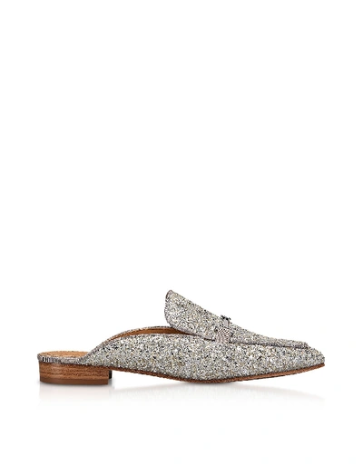 Tory Burch Amelia Glitter Silver Mules