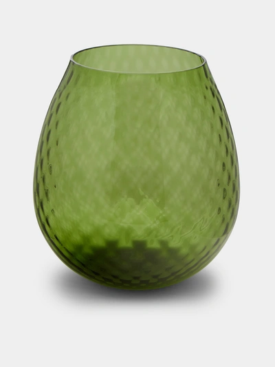 Nasonmoretti Macramé Hand-blown Murano Glass Large Hurricane Candle Holder In Green