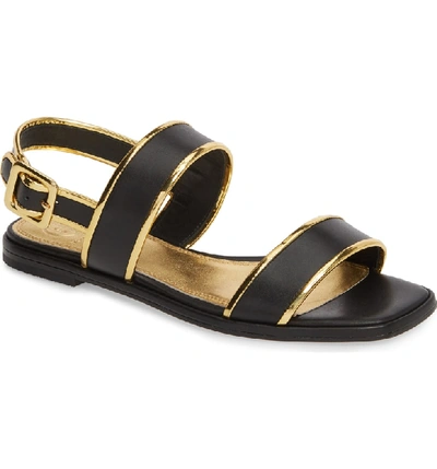 Tory Burch Delaney Double Strap Sandal In Perfect Black/ Gold