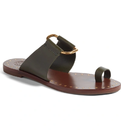 Tory Burch Brannan Flat Studded Leather Slide Sandals In Leccio