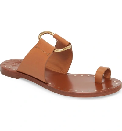 Tory Burch Brannan Flat Studded Leather Slide Sandals In Tan