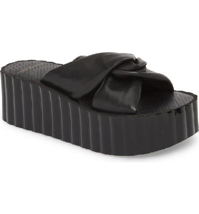 Tory Burch Knotted Scallop Wedge Slide Sandals In Perfect Black