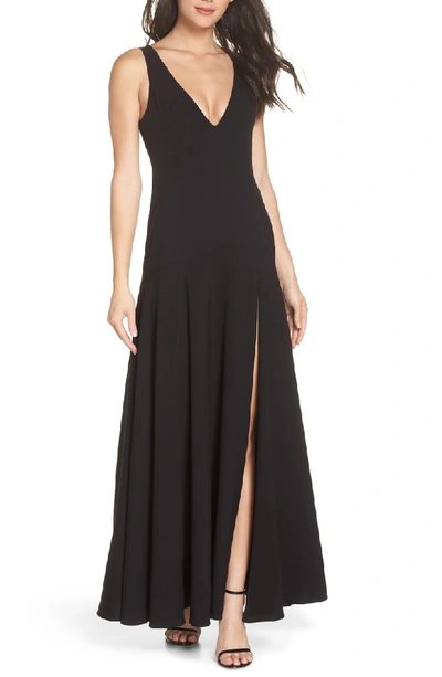 Fame And Partners Fame & Partners The Hazel Front Slit Gown In Black