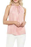 Vince Camuto Rumpled Satin Keyhole Top In Pink Fawn