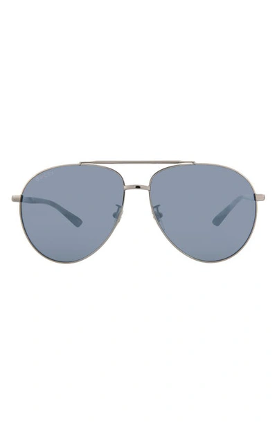 Gucci 61mm Aviator Sunglasses In Ruthenium Black Silver
