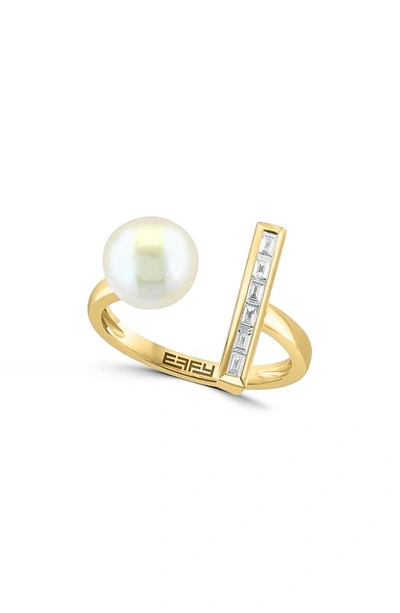 Effy 14k Yellow Gold Baguette Cut Diamond & Freshwater Pearl Ring In White