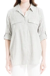 Max Studio Stripe Roll Tab Button-up Utility Shirt In Olvtrtps