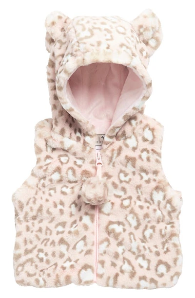 Widgeon Faux Fur Ear Pompom Vest In Baby Pink Leopard
