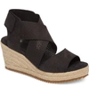 Eileen Fisher Willow Perforated Nubuck Espadrille Sandal In Black Nubuck