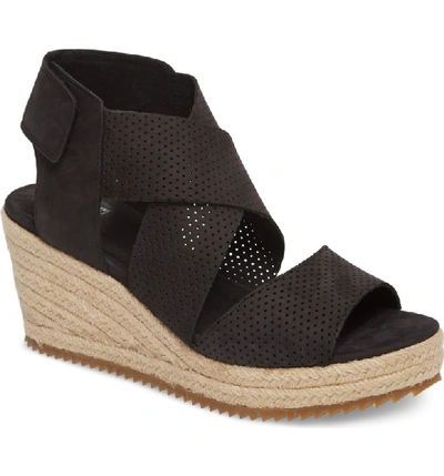 Eileen Fisher Willow Perforated Nubuck Espadrille Sandal In Black Nubuck