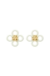 Tory Burch Small Kira Enamel Clover Stud Earrings In Ivory/gold