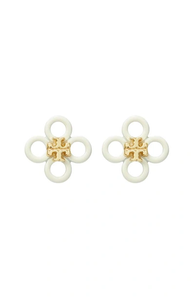 Tory Burch Small Kira Enamel Clover Stud Earrings In Ivory/gold