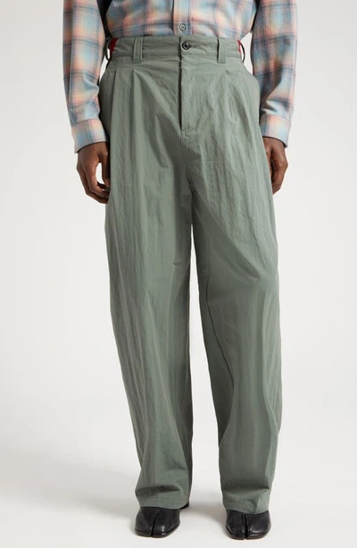 Maison Margiela X Pendleton Skate Cotton Blend Wide Leg Trousers In Sage