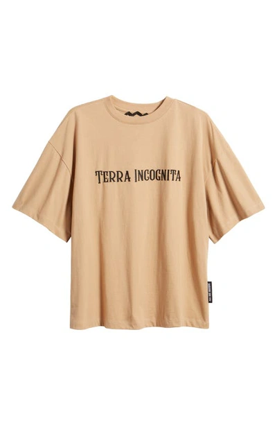 Pas Une Marque Oversize Embroidered Terra Incognito T-shirt In Camel