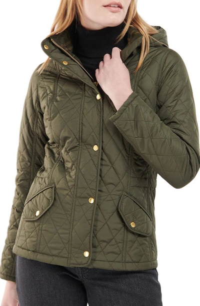 Barbour Millfire Hooded Quilted Jacket In Green