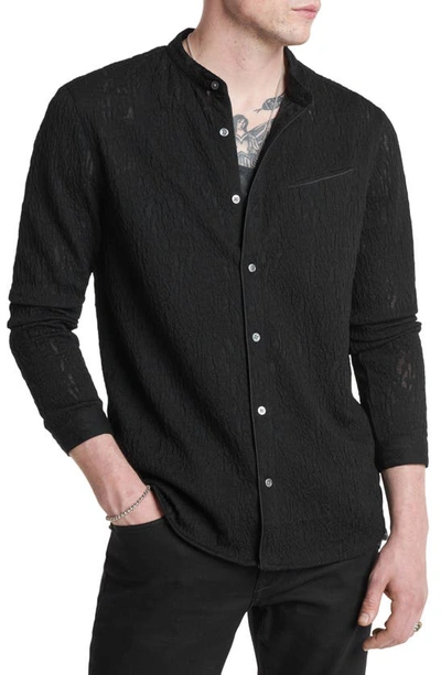 John Varvatos Glenn Lace Band Collar Wool Blend Button-up Shirt In Black