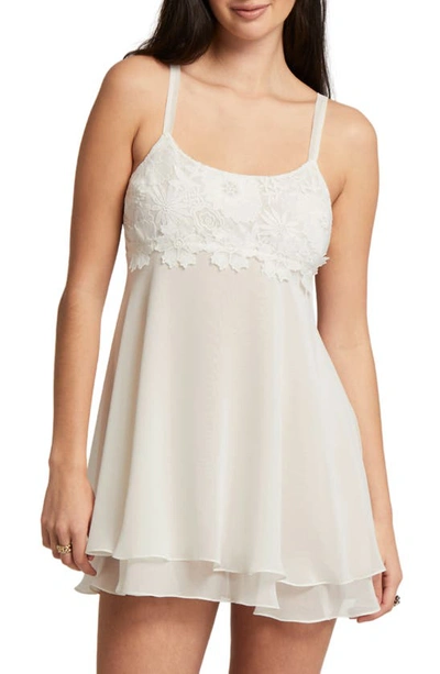 Rya Collection Beloved Lace Trim Chiffon Chemise In Ivory