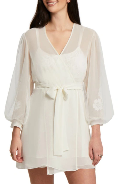 Rya Collection Beloved Balloon Sleeve Sheer Chiffon Dressing Gown In Ivory